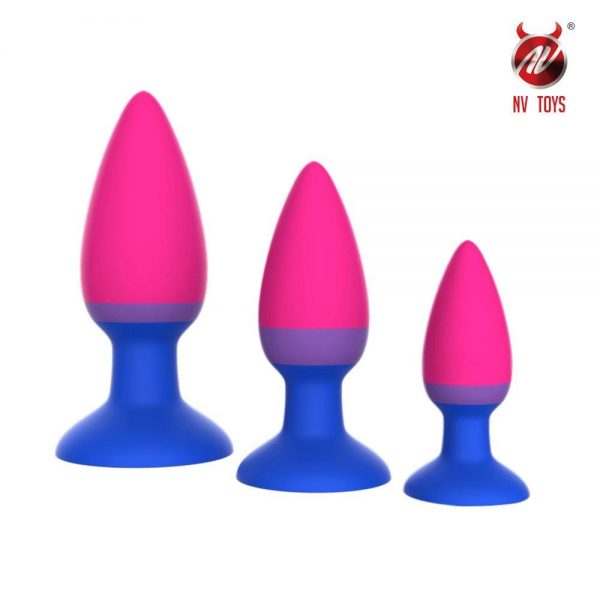 KIT PLUG ANAL SILICONE COM VENTOSA 3 TAMANHOS - NV TOYS