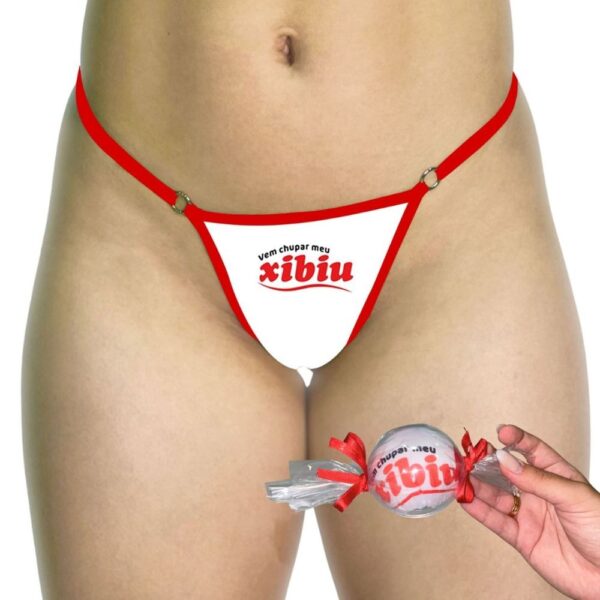 CALCINHA FIO DENTAL BALA FRASE VEM CHUPAR MEU XIBIU (COD.6067) -PIMENTA SEXY