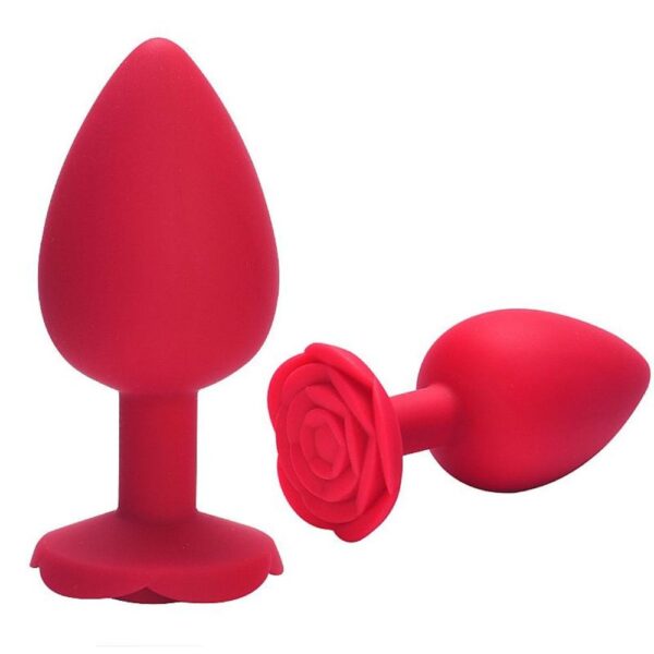 PLUG ANAL EM SILICONE GRANDE COM FORMATO DE ROSA 10 X 4,5CM VERMELHO - SL