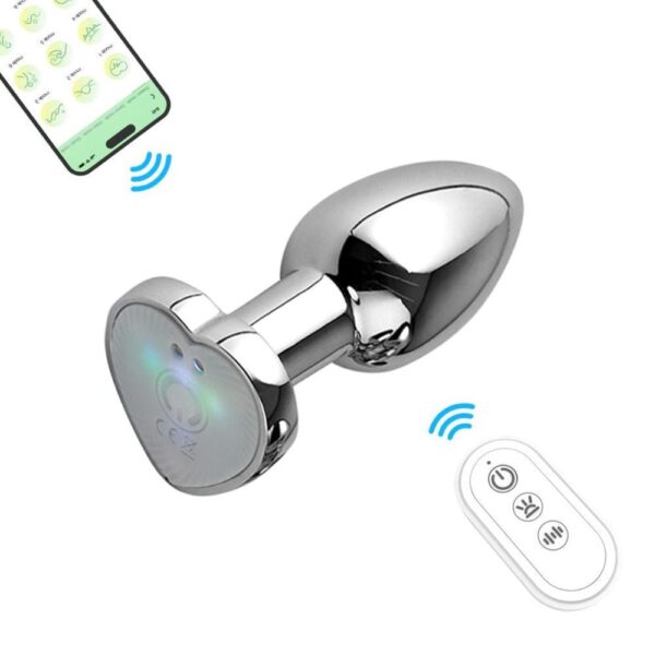 PLUG AÇO COM VIBRO E LED COM CONTROLE SEM FIO E FUNÇÃO APP - VIBE TOYS