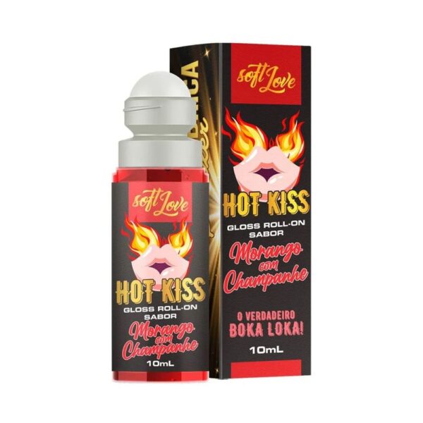 HOT KISS GLOSS ROLL-ON SABOR MORANGO COM CHAMPANHE 10ML - SOFT LOVE