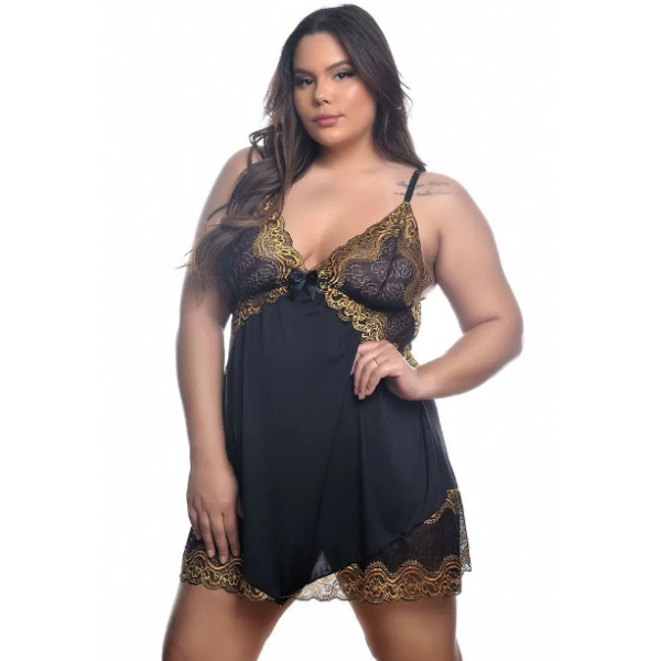 CAMISOLA PLUS SIZE BICOLOR PRETO C/ DOURADO - HOT LOVE