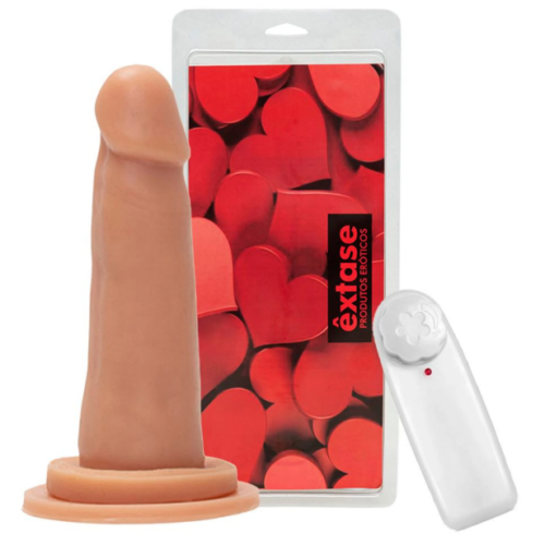 PRÓTESE MACIÇA C/ VIBRO E VENTOSA 13 X 3,5 CM (VVN01) BEGE - ÊXTASE PRODUTOS ERÓTICOS