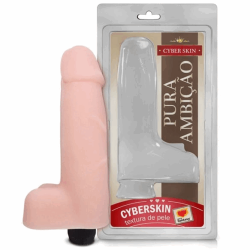 PÊNIS EM CYBER C/ ESCROTO E VIBRO 18X5CM  (CÓD.:104) BEGE - SEXY FANTASY