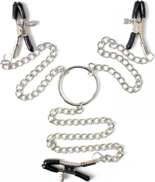 PRENDEDOR DE MAMILO E CLÍTORIS COM CORRENTE (SA005) AÇO - SEXY IMPORT